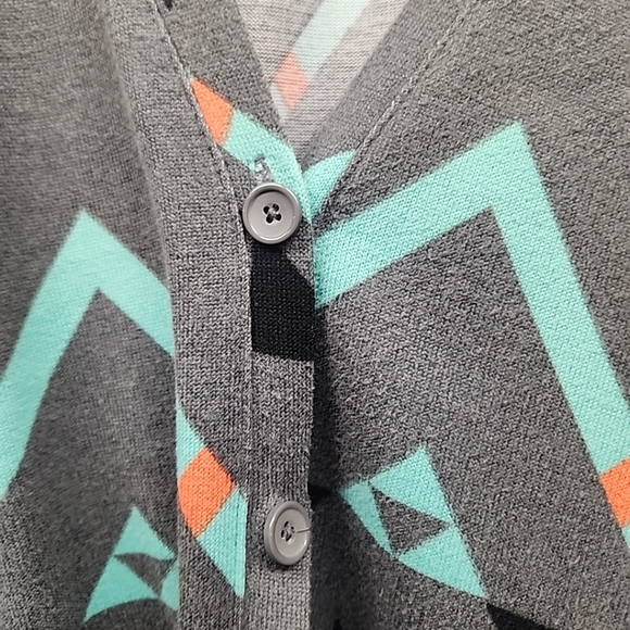 WOMEN Nollie Aztec button down lightweight cardigan sweater pockets medium gray - Picture 3 of 7